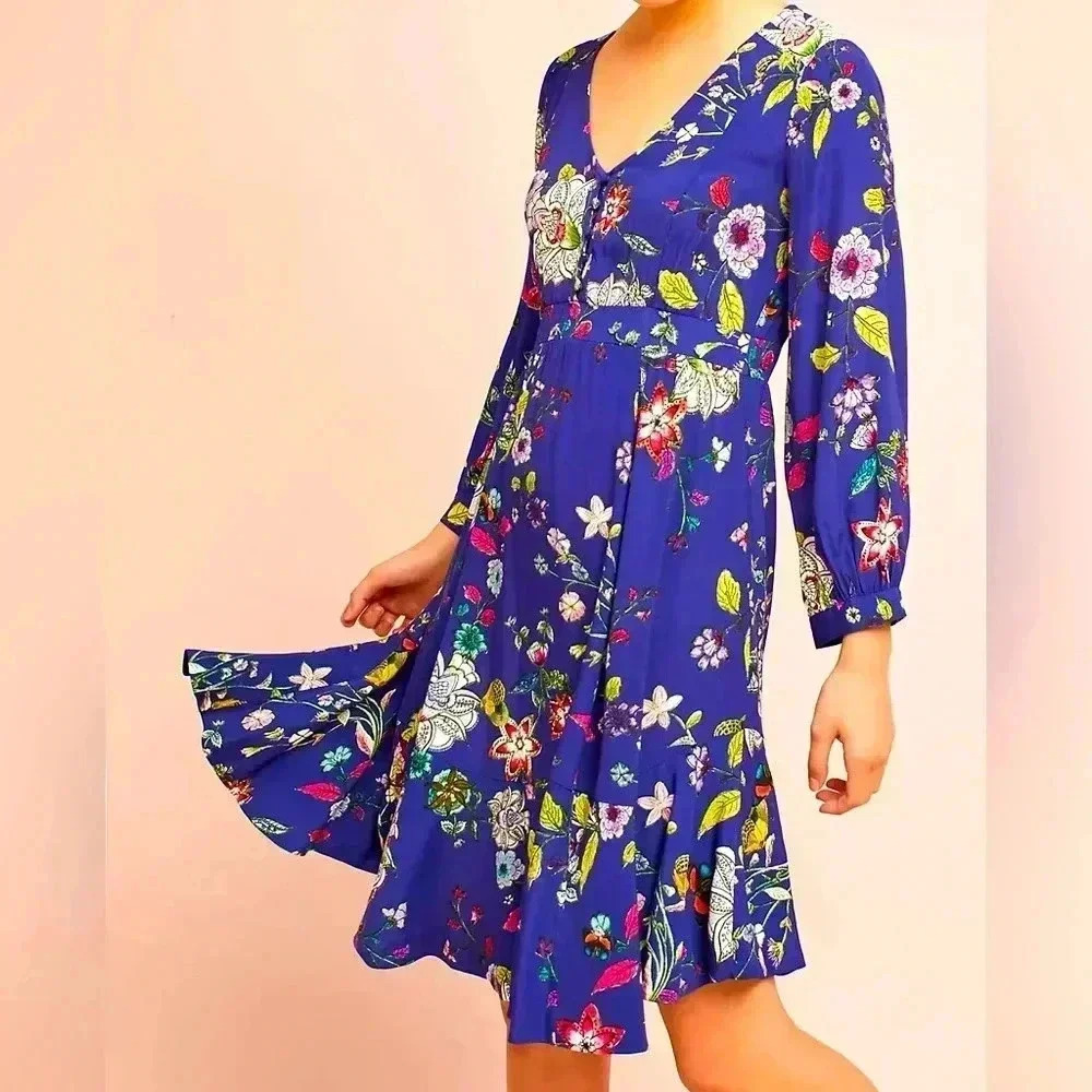 Maeve Maplewood Dress XS Long Sleeve Fit Flare Boho Floral Anthropologie EUC